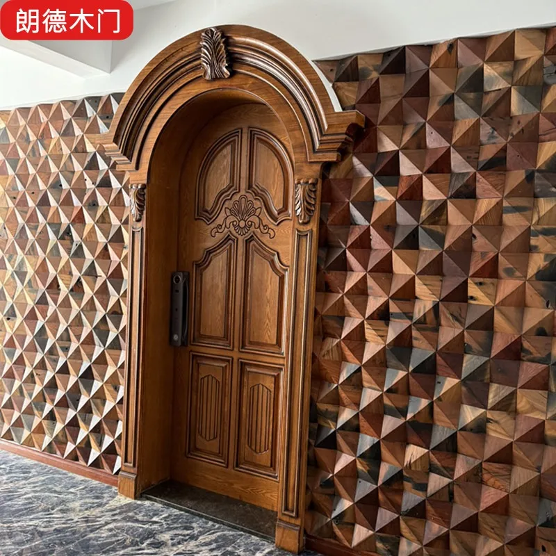 Solid wood multi-layer painted wooden door thickened home custom Lande silent flat open American retro arc arch door