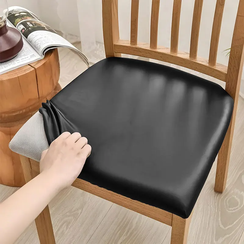 aterproof PU Chair Cushion Cover For Kitchen Dining Room Leather Seat Cover Dining Room Chair Seat Cushion Cover Solid Color