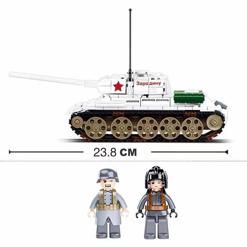 Military 518PCS Soviet Union T34-85 Medium Tank Model Bricks  World War II WW2 Soldier Figures Building Blocks Set Christmas Gif