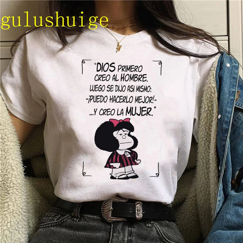 Mafalda t-shirty damskie harajuku japońskie anime top damskie ubrania manga z lat 2000