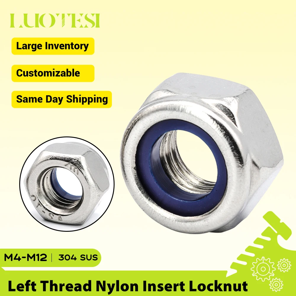 Left Thread Nylon Insert Locknut 304 Stainless Steel M4 M5 M6 M8 M10 M12 Reverse Rotate Hexagon Nylon Insert Self Lock Nut
