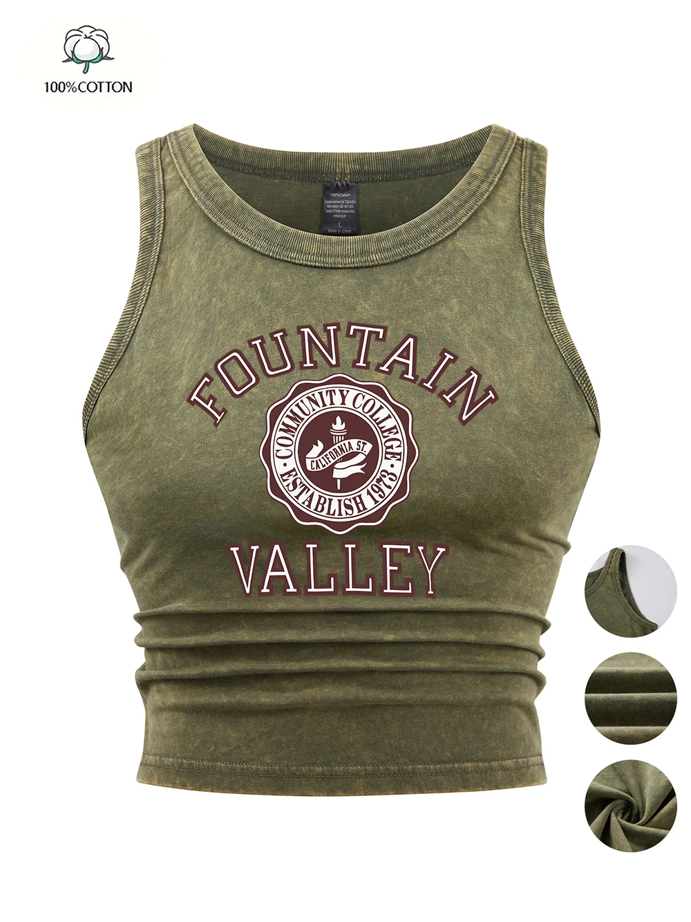 Fountain Valley Califrnia St. Printed Vest Tops Y2K Sexy Women Cotton Washed T-Shirt Thin Tight Distressed Tees Summer Clothes