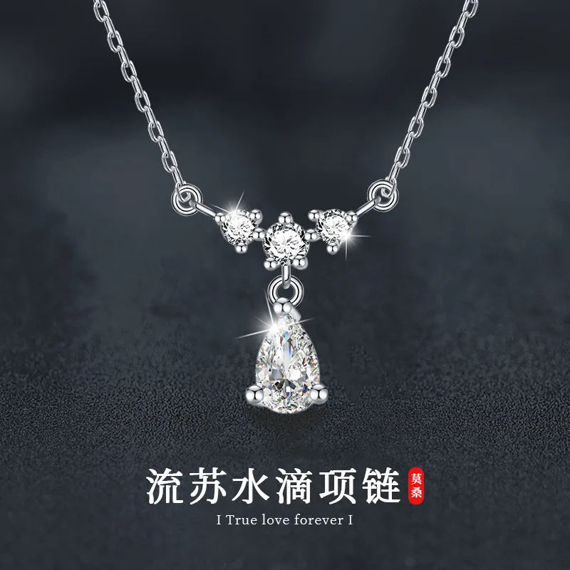 

Wholesale moissanite collarbone chain 925 silver jewelry tassel water droplet necklace simple and high-end pendant