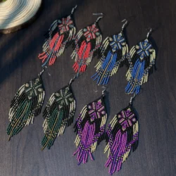 Indian style, geometric tassel earrings, hand beaded earrings, bohemian style