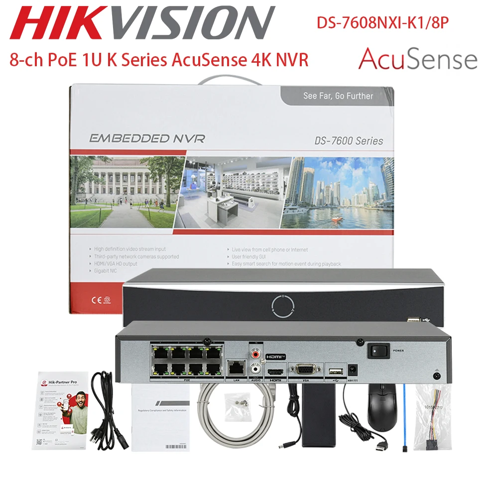 Hikvision 8-ch PoE 1U K Series AcuSense 4K NVR DS-7608NXI-K1/8P 80 Mbps Facial Recognition Perimeter Protection MD2.0