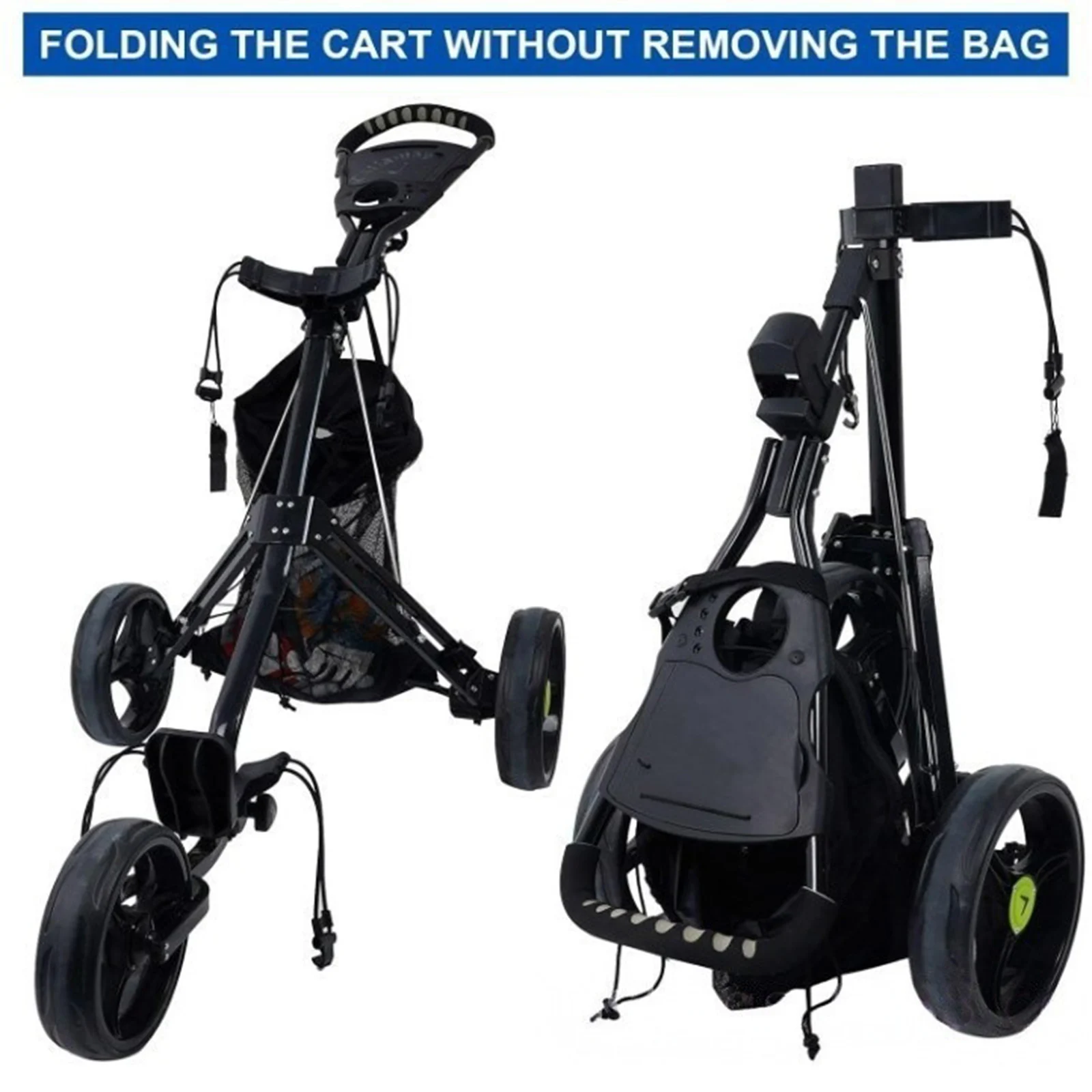 1pc Golf Cart Organizer Mesh Durable Storage Bag for Golfers Reinforced Buckle Drawstring Pouch Folding Push Cart Accessory