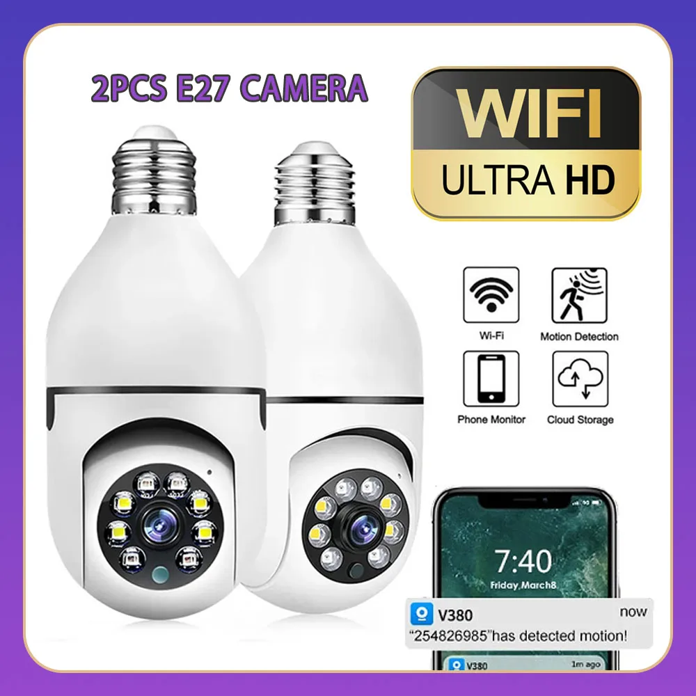 2PCS E27 CCTV Camera HD 1080P Wifi LED Light 360 Wireless Panoramic Home Security CCTV Lamp IP Camera Two Ways Audio V380 PRO