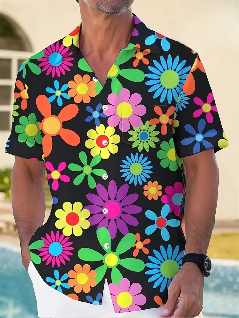 

2026 Summer Floral Shirts Men's Hawaii Holiday Party Blouse 2026 Lapel Beach Shirt Flower Camisas Short-sleeved Womens Clothes