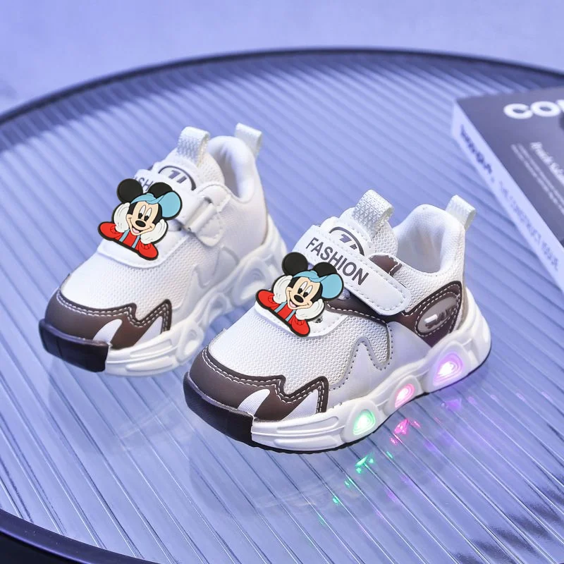 

Лето, весна-осень, кроссовки, детская повседневная обувь с Микки Маусом и подсветкой для маленьких мальчиков, новая обувь для маленьких девочек, Disney