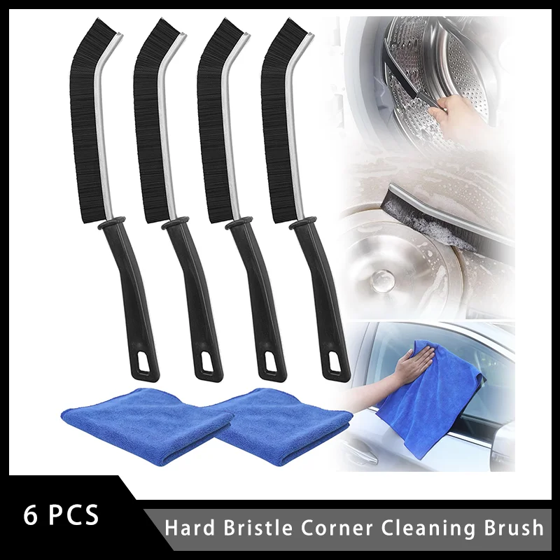 

Hard Bristle Corner Cleaning Brush 6 Pcs with Blue Towel for Effortlessly Removing Dirt and Debris from Even the Tightest