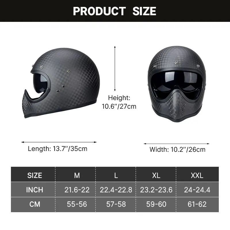 12K Carbon Fiber Retro Full-face Helmet Four Seasons Light Off-road Helmet Motorcycle Helmet Casco De Moto Accesorios Moto