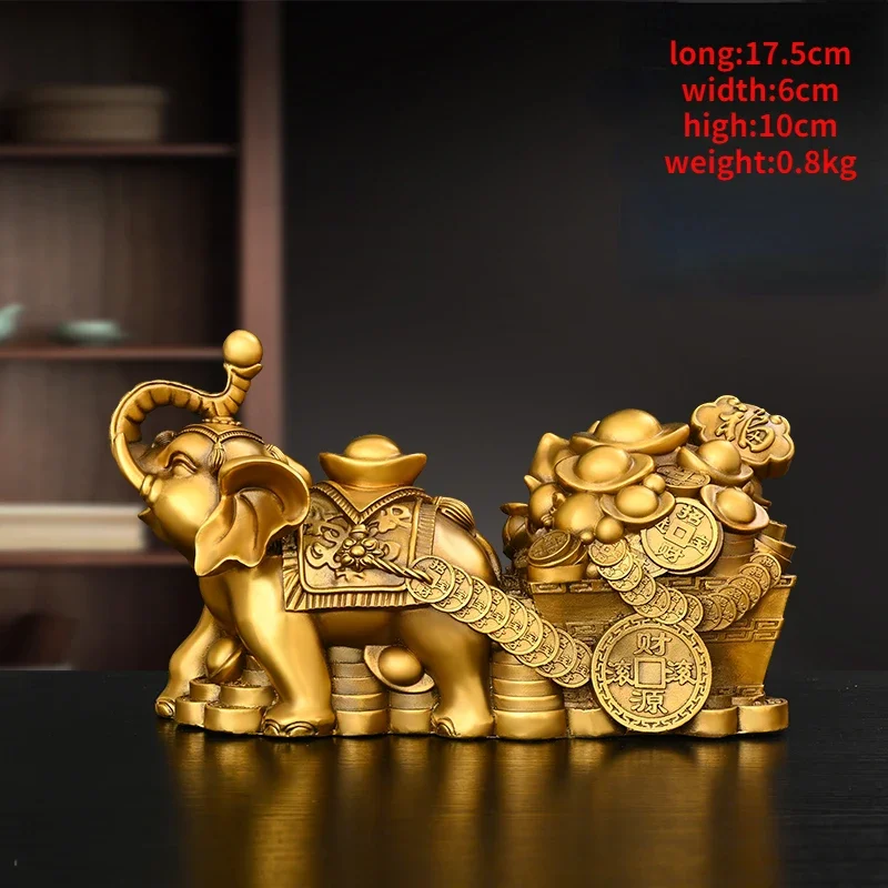 Copper Feng Shui Elephant Ornaments Elephant Pull Yuanbao Jubilee Ruyi Lucky Elephant Home Office Desktop Decor