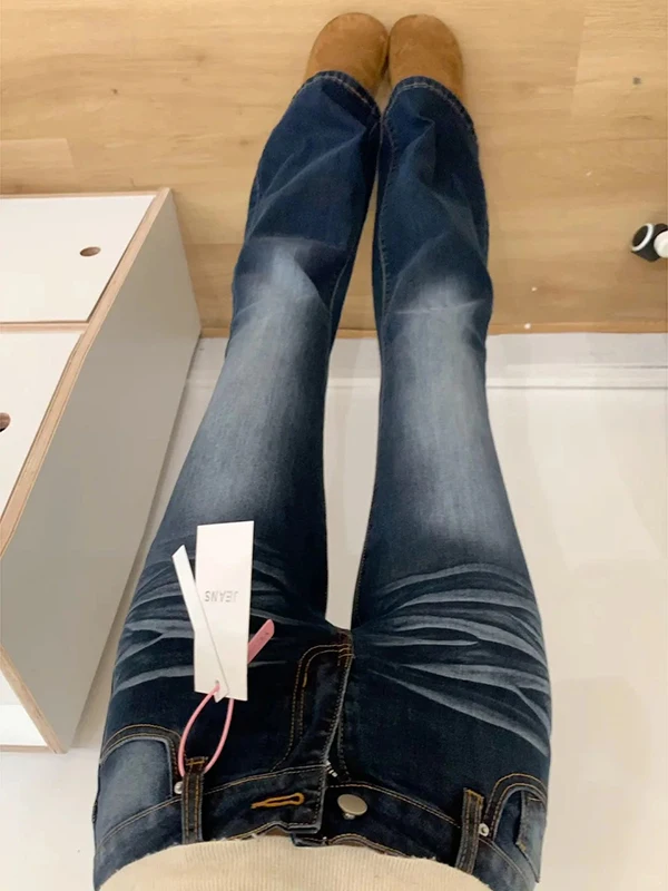 Jeans Bootcut pour Femmes Thiened Fce, Hiver, Amincissant, Chaud, Rétro, Taille Basse, Fermeture à Boutons, Porté Quotidien, Automne Hiver