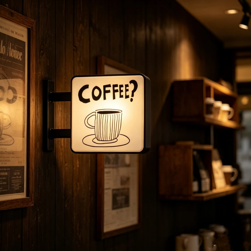 Retro Coffee Corner Fridge Magnet Light, Magnetic Glowing Miniature Pegboard Coffee Shop Decor for Home
