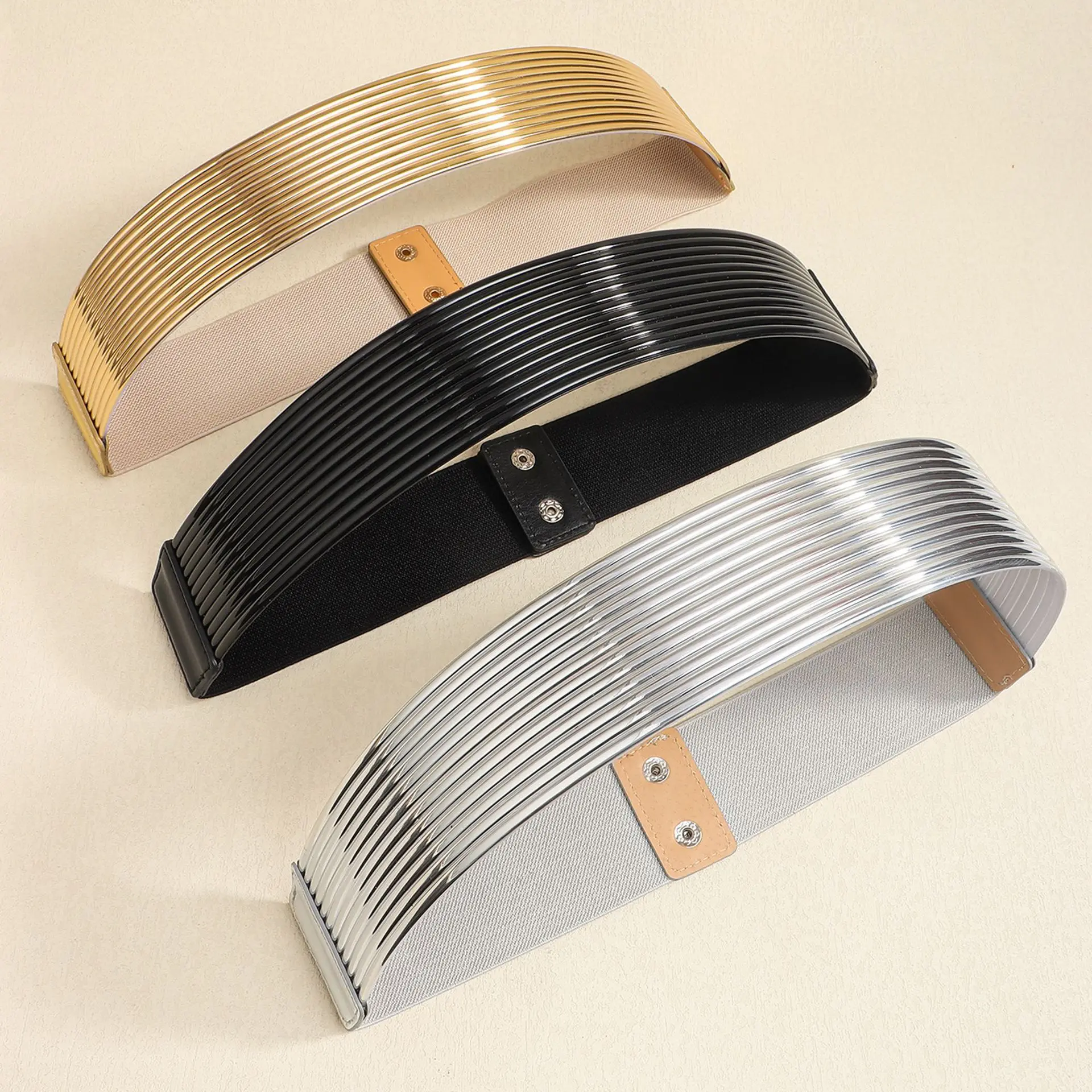 Sabuk pinggang elastis wanita, gaun segel pinggang lebar emas modis sabuk elastis dekorasi untuk wanita merek desainer mewah 2024