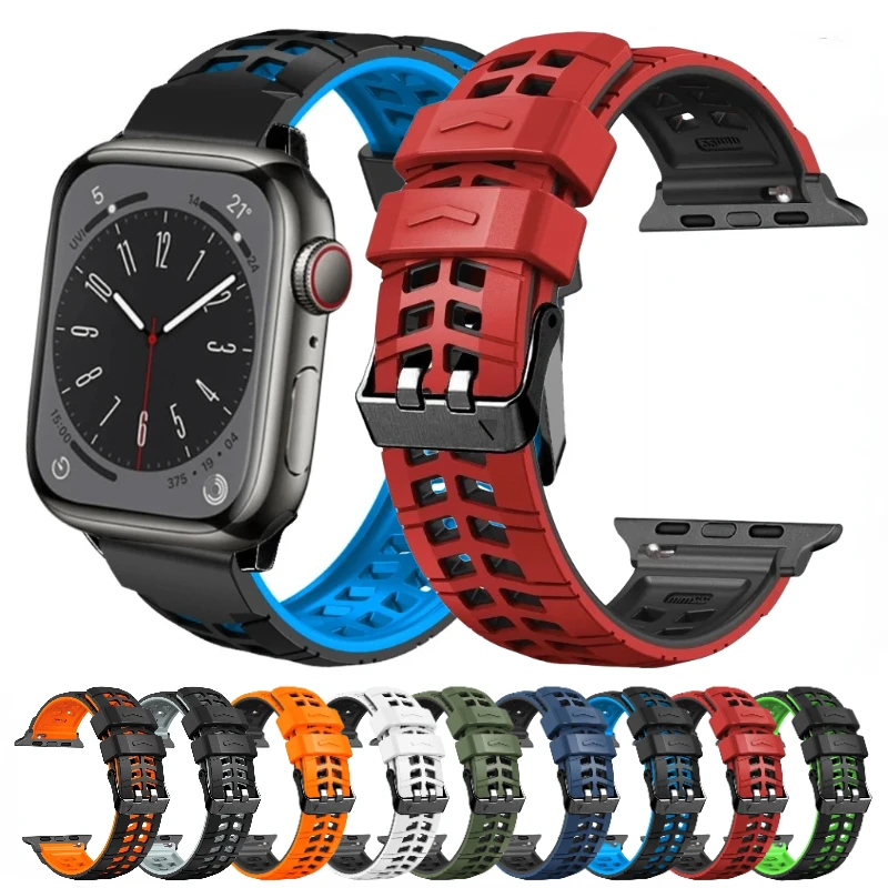 

Silicone Strap for Apple Watch Ultra/2 49mm Band 10 9 8 7 46mm 45mm 41mm Sports Bracelet IWatch 6 5 4 3 SE/2 44mm 40mm 42mm 38mm