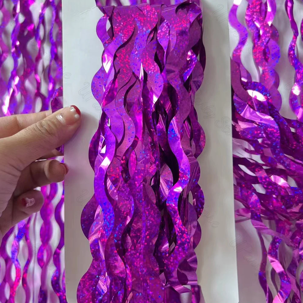 1/2 Packungen Wellenförmige Glitzervorhänge für Geburtstagsdekoration, Laser-Glitzerfransen, Regenbogen-Folien-Hintergrundvorhänge für Weihnachtsdekoration – Detail 12