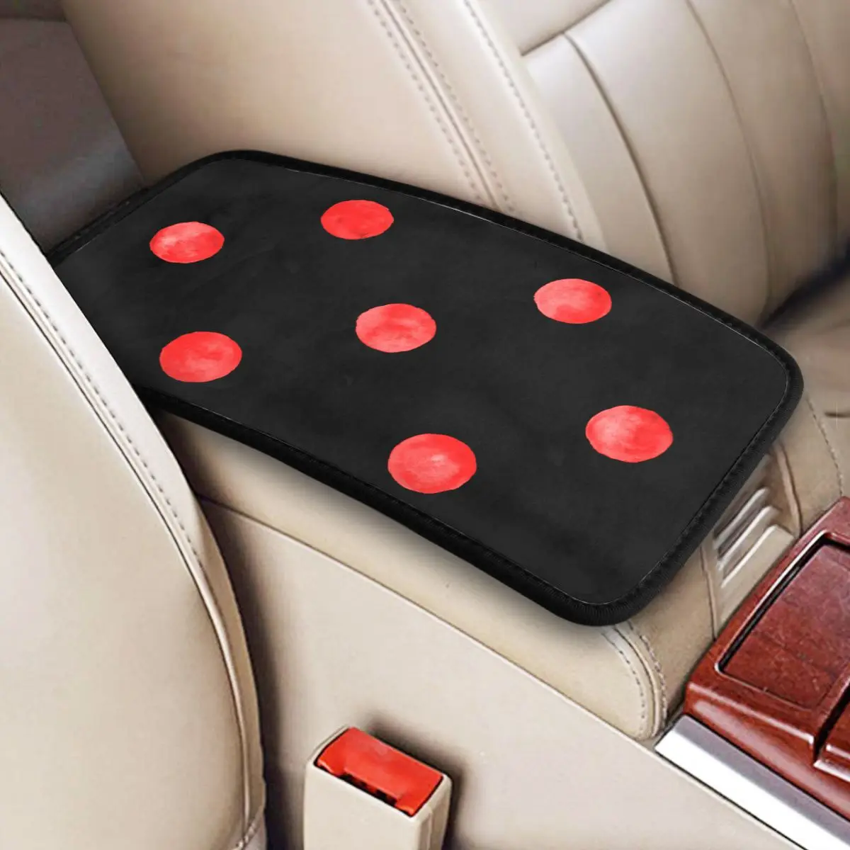 Leather Car Armrest Cover Mat Polka Dot Center Console Cover Pad Storage Box Cover Auto Styling Interior Accessories