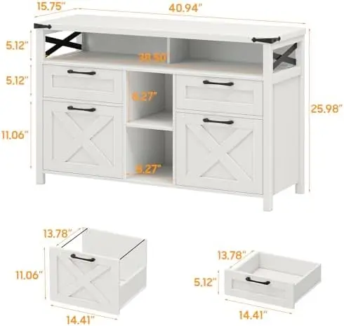 File Cabinet with Open Storage Shelf for Home Office, White | Farmhouse, Lateral Filing Organization Storage Cabinets