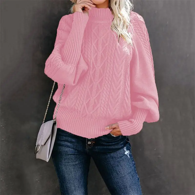 

Winter Wool Sweater Women Casual Warm Knit Tops Cotton 00% Long Sve Lantern Sve Regular Fit Pure Color Non-Hat