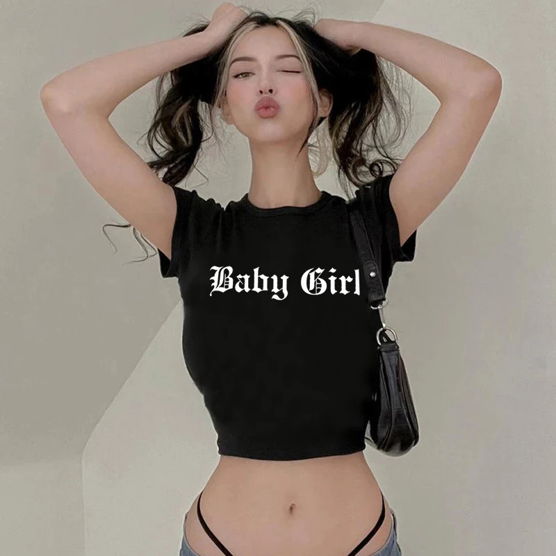 Y2k Crop Top Tshirt Streetwear Vintage Goth Graphic T Shirt Women Short Sleeve T-shirt Clothes Vintage Tops Harajuku Tshirt