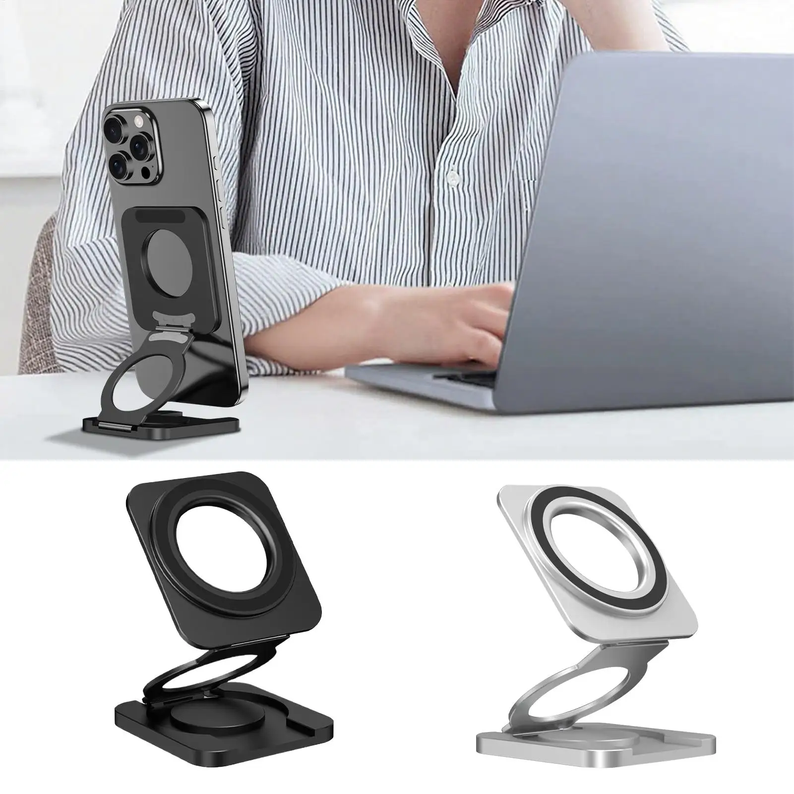 磁気電話ホルダースタンド折りたたみ式デスク電話スタンド180度回転滑り止めポータブルブラケットグリップ、トラック、ジム、自撮り用