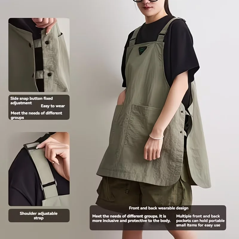 Multifunctional Apron With Multiple Pockets Adjustable Reversible Design Kitchen Baking Coffee Shop Library Restaurant Home Use