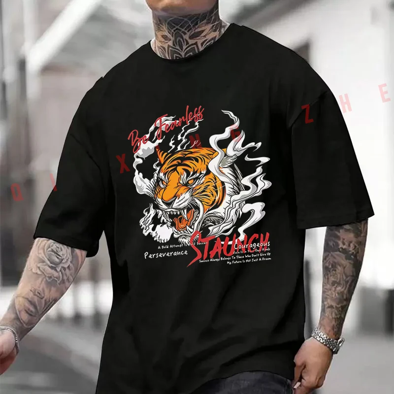 

Дышащая эластичная футболка с рисунком Angry Tiger для мужчин и женщин, хлопковая повседневная футболка с короткими рукавами и круглым вырезом