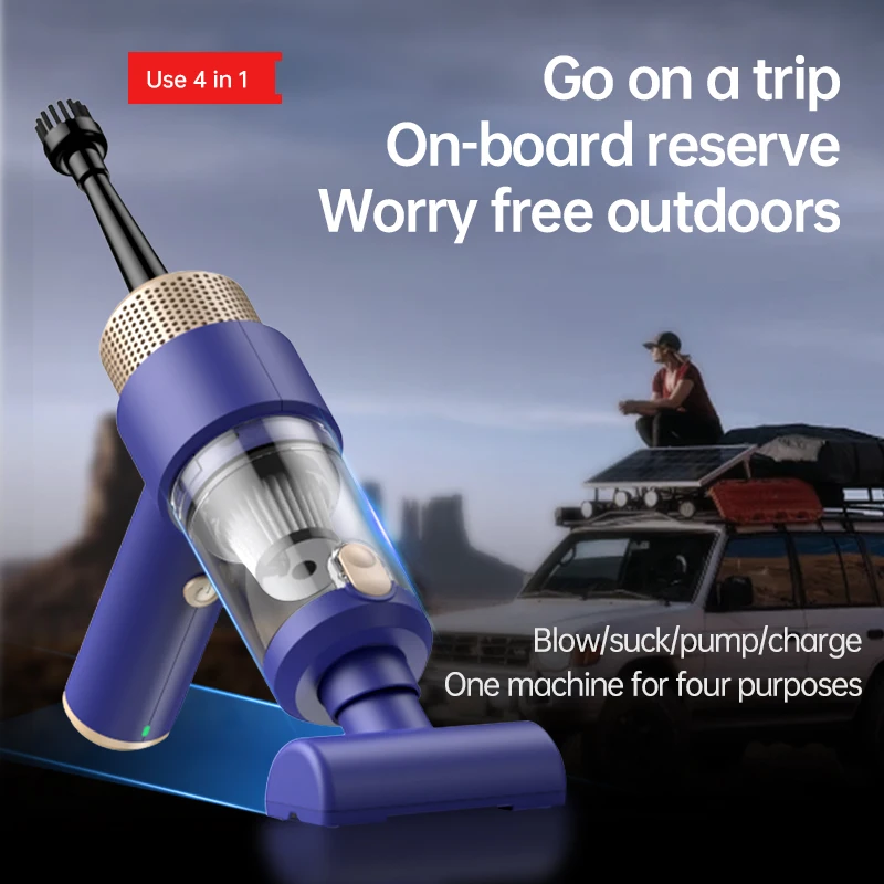 ใหม่มัลติฟังก์ชั่มือถือแบบพกพาไร้สายเครื่องดูดฝุ่นเป่า/ดูด/ปั๊ม/ชาร์จ 4 ใน 1 Home Office เครื่องดูดฝุ่นรถยนต์ 135C