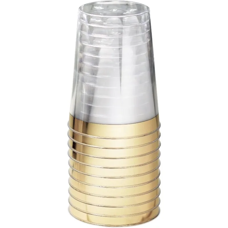 

" OCCASIONS " 200 Pieces Wedding Party Disposable Plastic tumblers Cups (10 Oz, Clear & Gold Rimmed Tumbler)