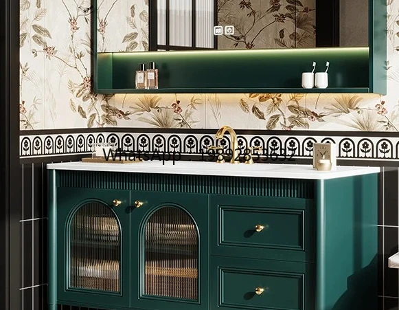 

oak floor-to-ceiling French retro bathroom cabinet combination toilet washbasin cabinet