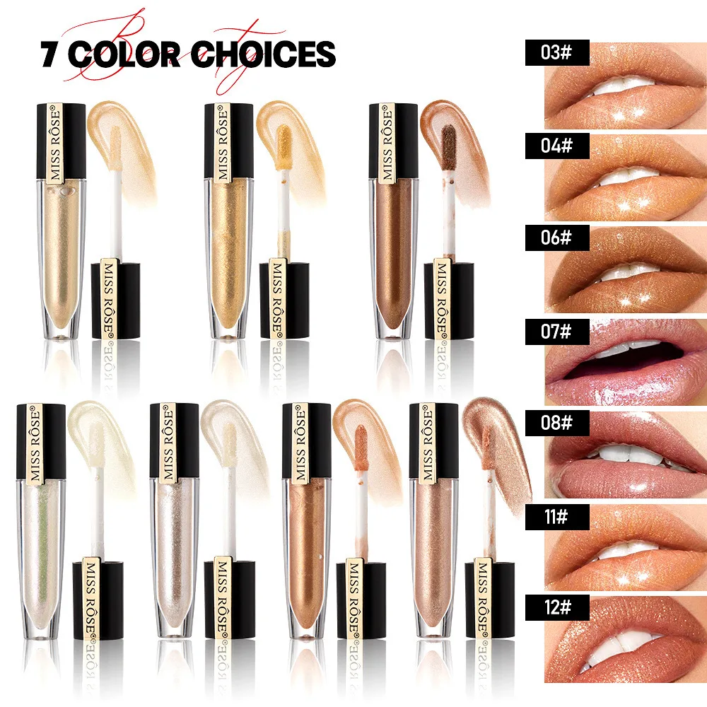 MISS ROSE Pearlescent Liquid Moisturizing Lip Density Waterproof and Easy To Color Eye Makeup Beauty Lip Glaze
