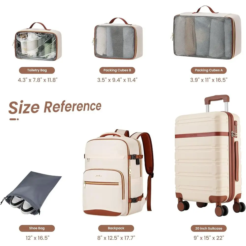 مجموعة أمتعة صلبة مكونة من 6 قطع مع عجلات دوارة، حقيبة حمل مُعتمدة من 20 TSA لأساسيات السفر #3