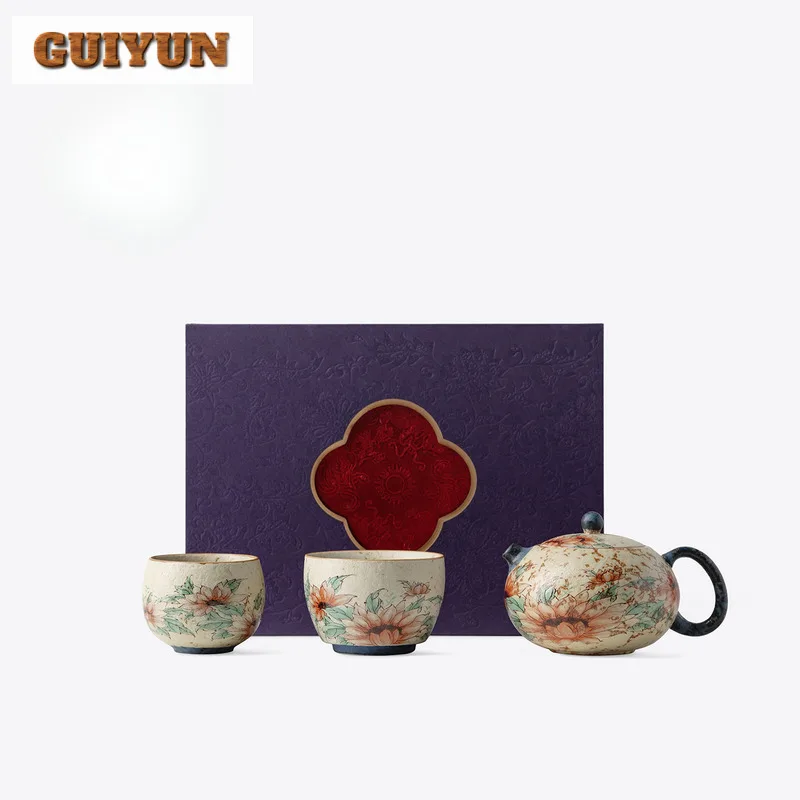 

Blue And White Firestone Red Tea Set Complete Set Elegant Tea Ceremony Set Household Teapot And Tea Cup Set Tableware Gift Craft