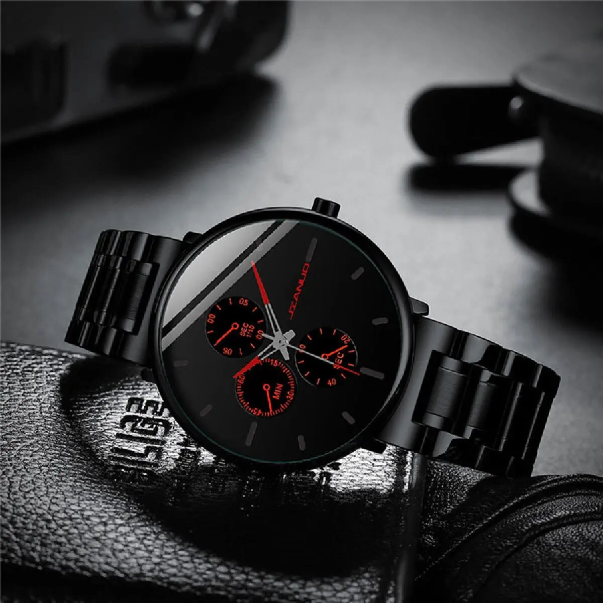 1Pcs Men\'s Casual Fashion Business Three Eyes Rose Needle Digital Steel Band Quartz Watch Designed For Classic Successful Men