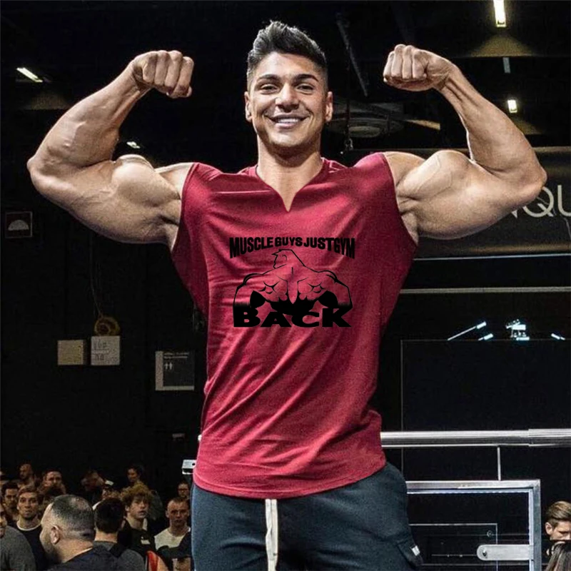 Men Summer Running Vest Cotton Sleeveless Gym Workouts Top Bodybuilding V Neck Fitness Exercise Casual Comfortable Sports Shirts