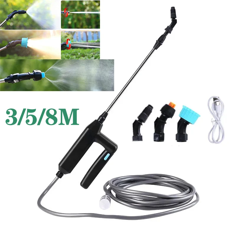 Electric Plant Sprayer Garden Sprayer with 8M 5M 3M Hose 3 nozzles Portable Battery Powered Watering Wand Yard Lawn Weeds Plants