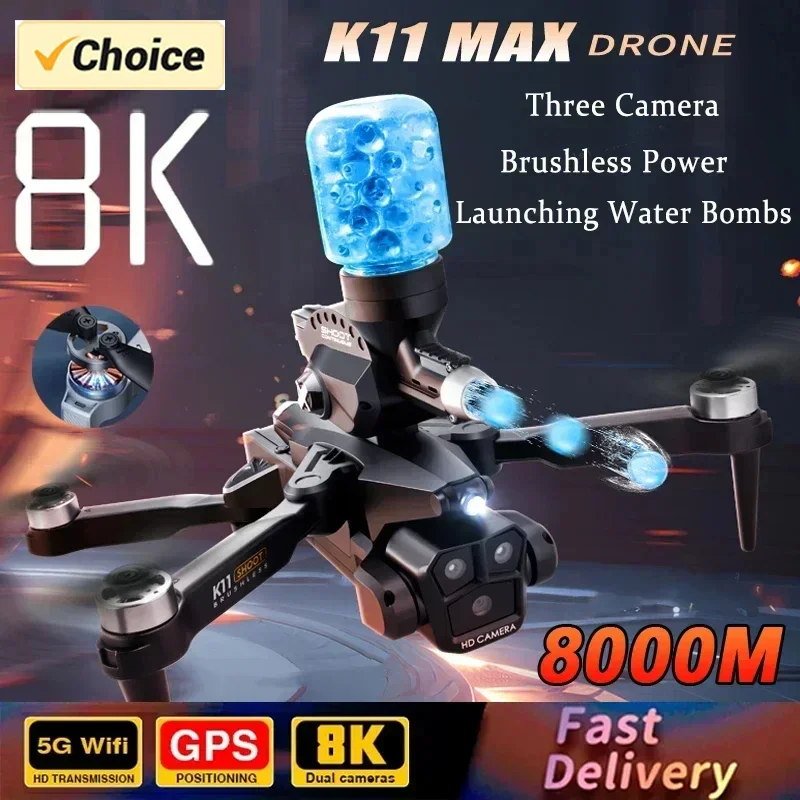 K11MAX Bezszczotkowa bomba wodna z trzema kamerami Dron Pojazd lotniczy 8K HD Optyczny przepływ anteny Fotografia Quadcopter Samolot RC Zabawki