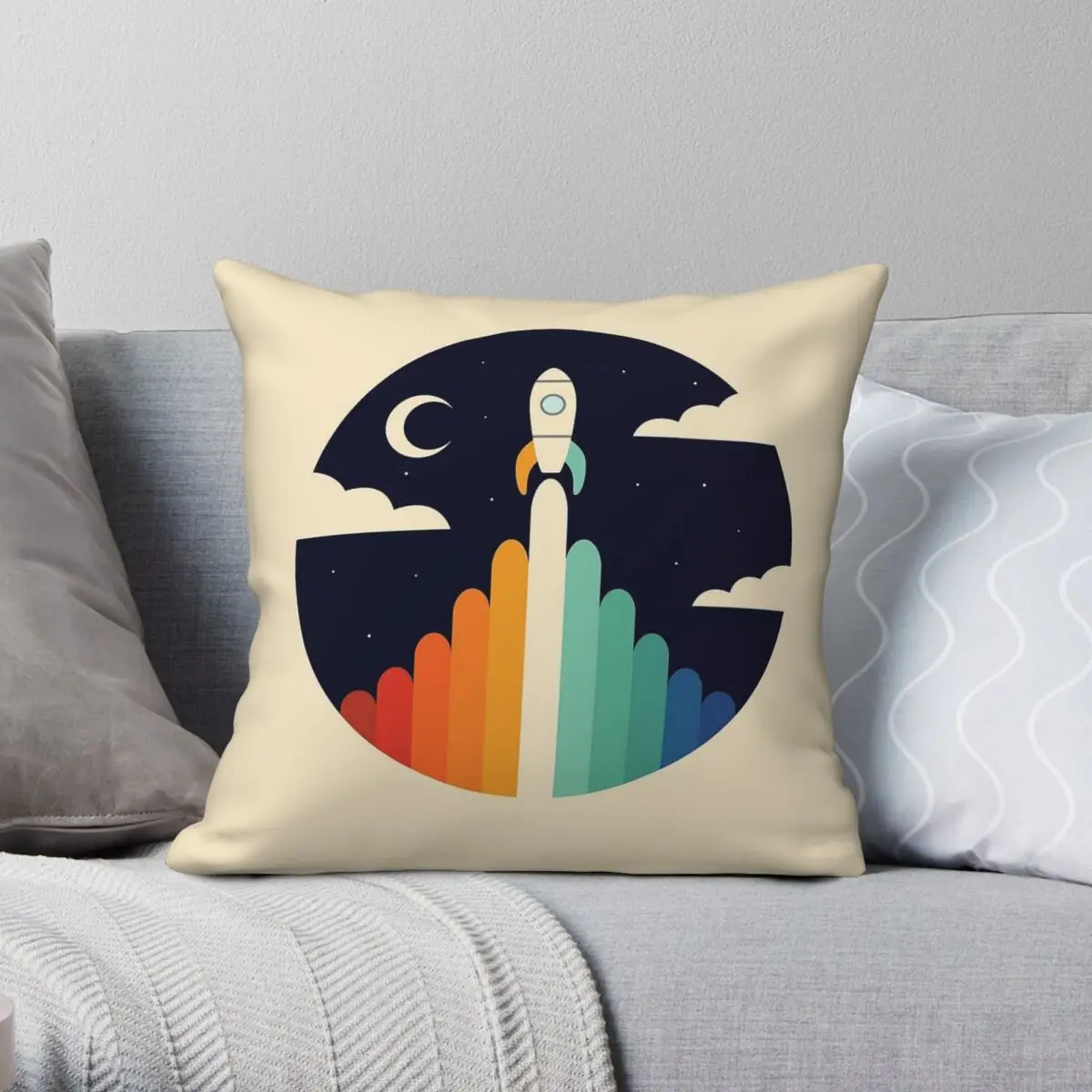 Rocket Up Pillowcase Polyester Linen Velvet Creative Zip Decorative Throw Pillow Case Car Cushion Cover