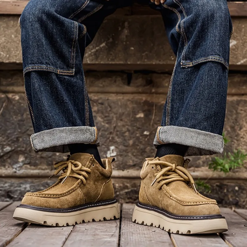 Autumn Men's Luxury Suede Leather Casual Shoes Classic Retro Outdoor Sports Leisure Shoes British Low-Top Loafers Soft Men Boots view 5