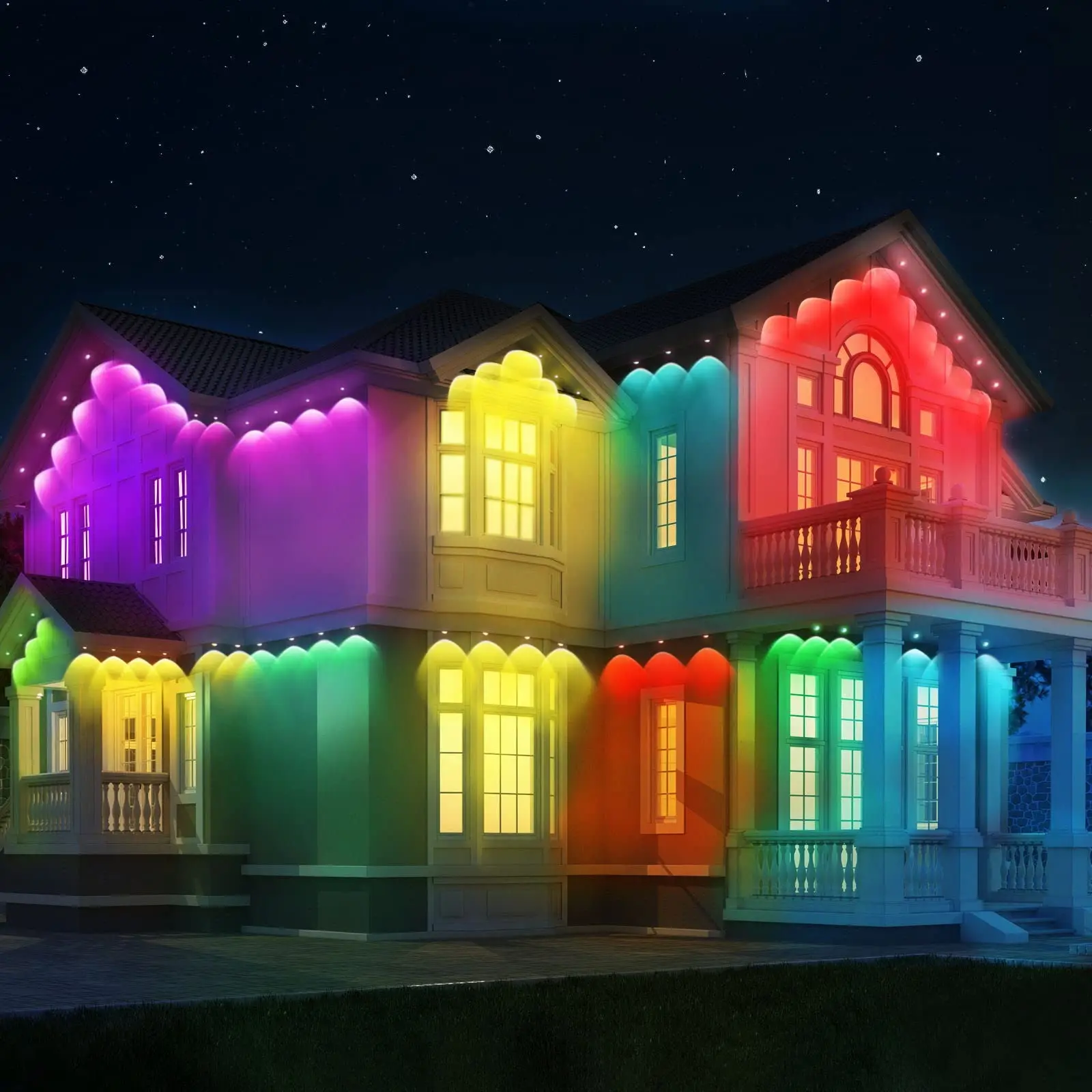 Smart Outdoor Eaves Light 14.5m LED String Music Sync Works With Assistant Waterproof for Garden Outdoor Decoration