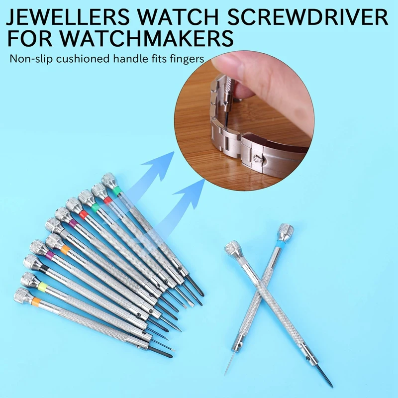 0.6Mm-2.0Mm 13Pcs New Watchmakers Screwdrivers Set Watch Glasses Flat Blade Assort Slotted Flat Screwdrivers Set, Jewellers Watc