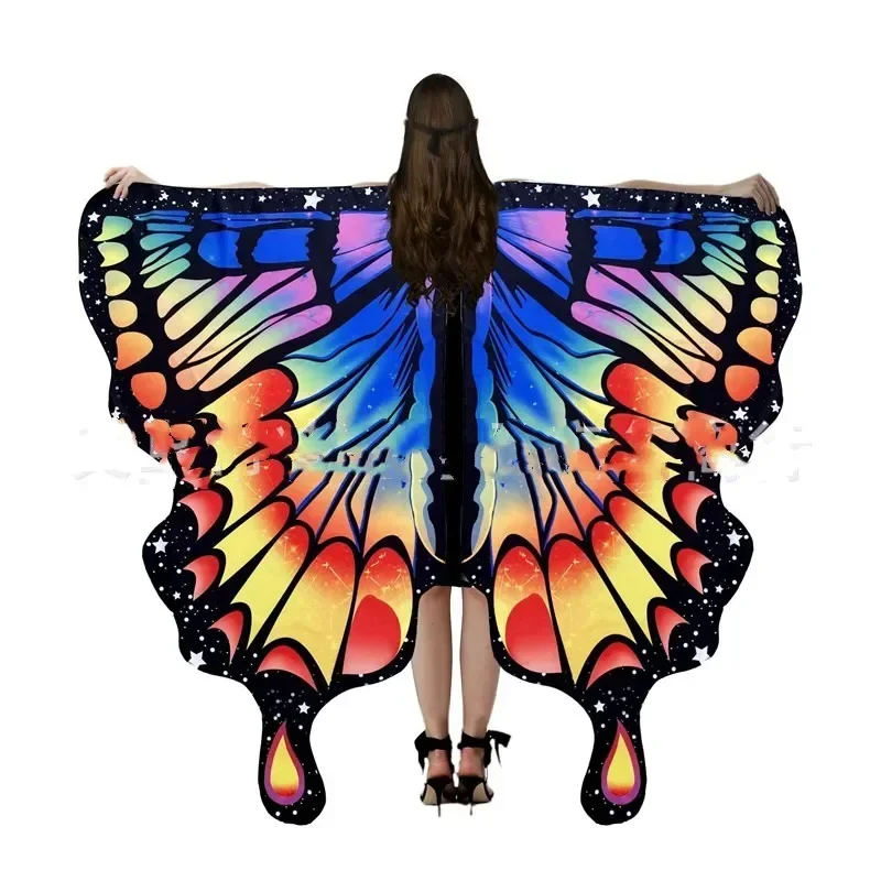 2 Sides Print Butterfly Wings Women Halloween Costumes Rainbow Shawl Fairy Ladies Cape Nymph Pixie Dress Up Scarf Photography