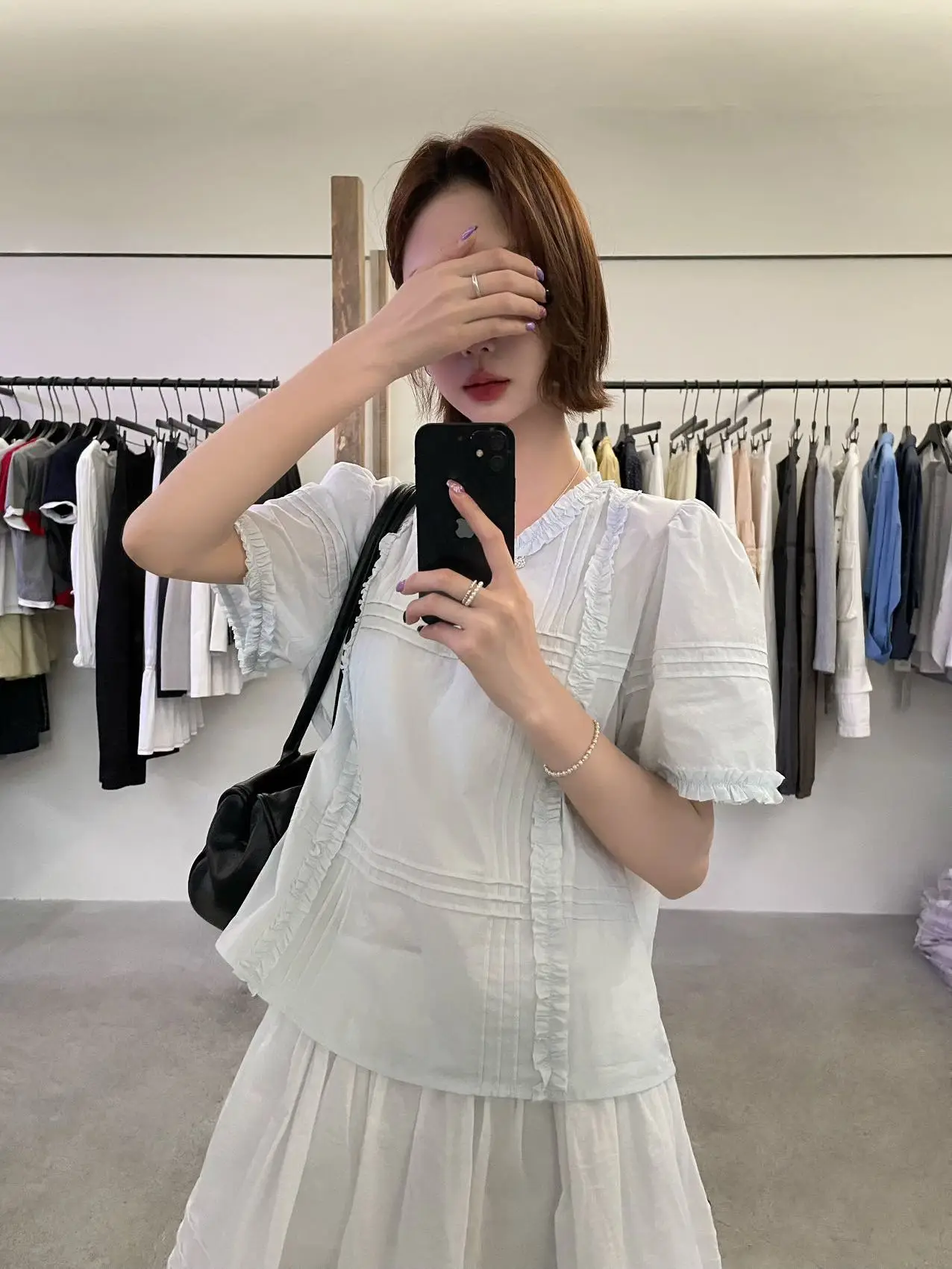 

Lilian Short Sleeve Shirt Women's Patchwork Earlet Lace Trim Versatile Korean Style Commute Wind Straight Tube Breathable Moi...