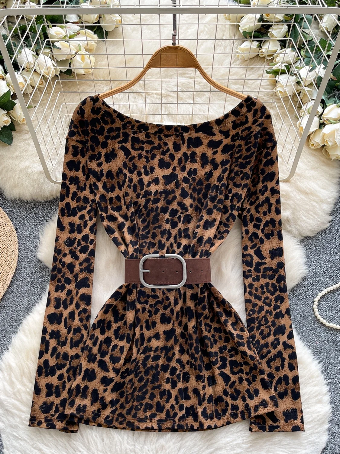 

Women's Long Sve T-irt High Waist Belted Print Sexy Girl Sle Autumn 2025 Polyester Fiber A-Line Skirt Ci Commute