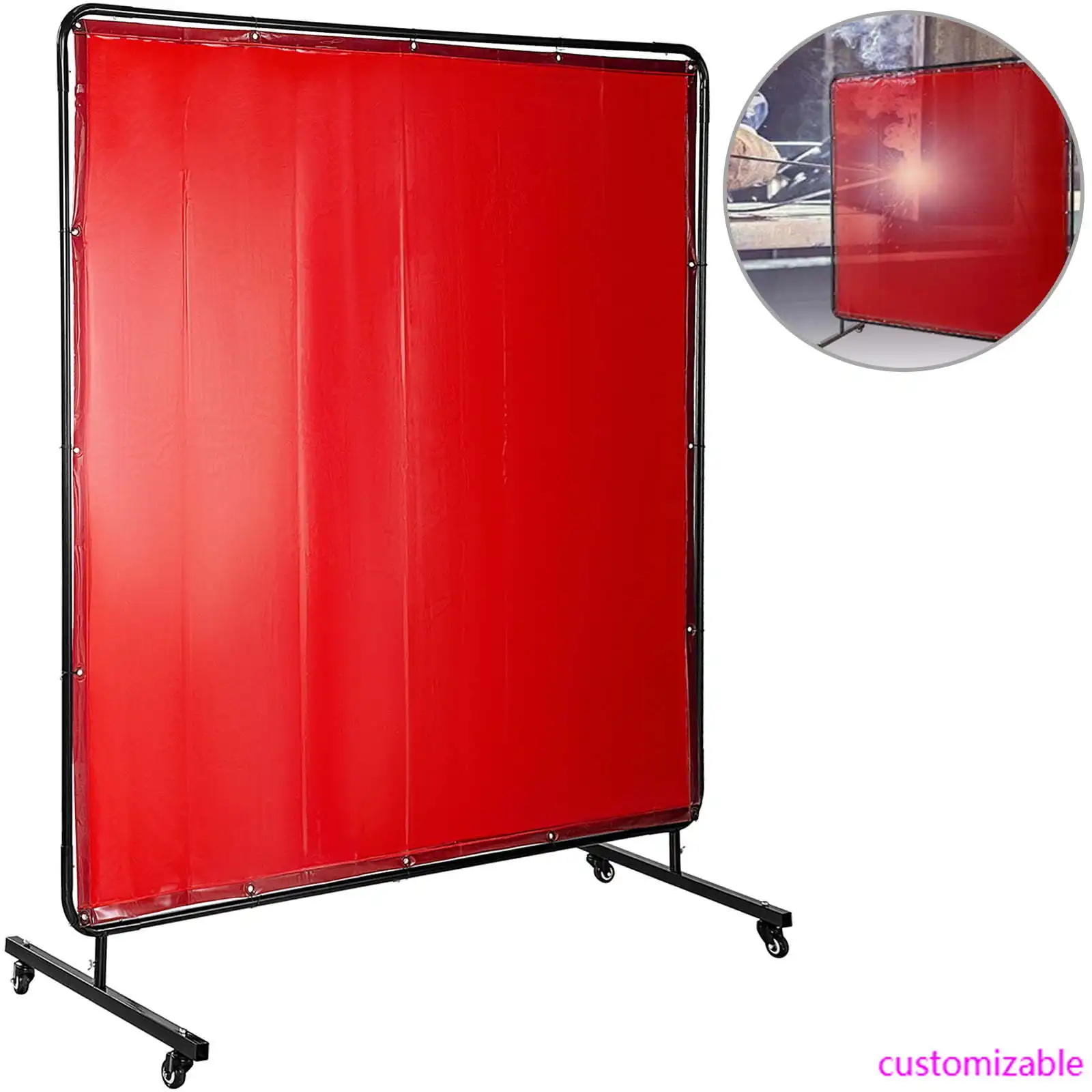 

Welding Screen with Frame 6' x 6', Welding Curtain with 4 Wheels, Welding Protection Screen Red Flame-Resistant Vinyl, Portable