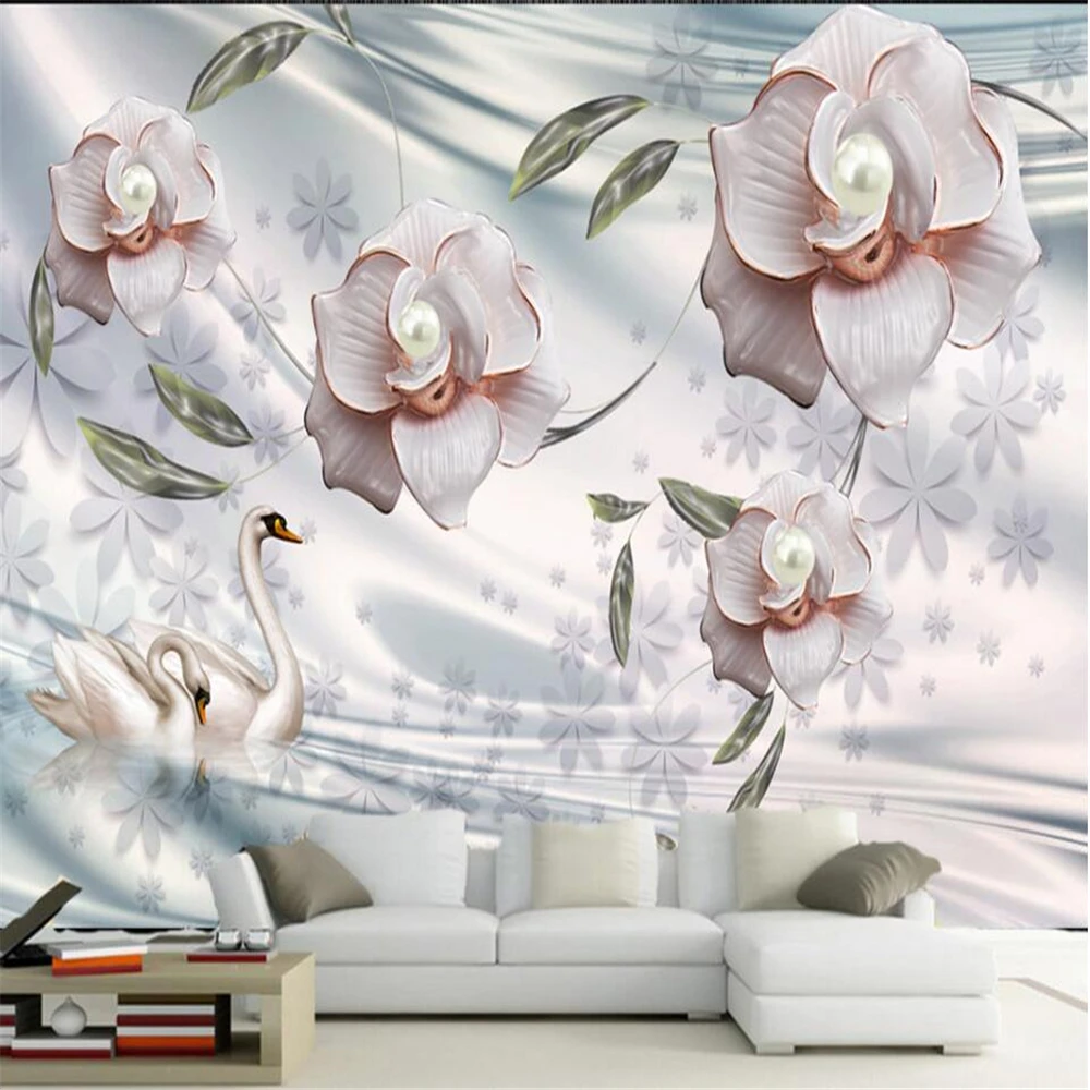 

Romantic 3d wallpapers fashion pearl roses living room wall custom large mural green wallpaper papel de parede para quarto