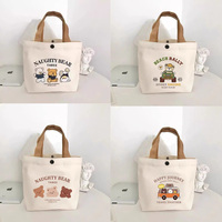 Female Student Lunch Box Bag Simple Tote Bag Cute Bear Small Versatile Handbag Mini Canvas Bag Office Worker Lunch Bag
