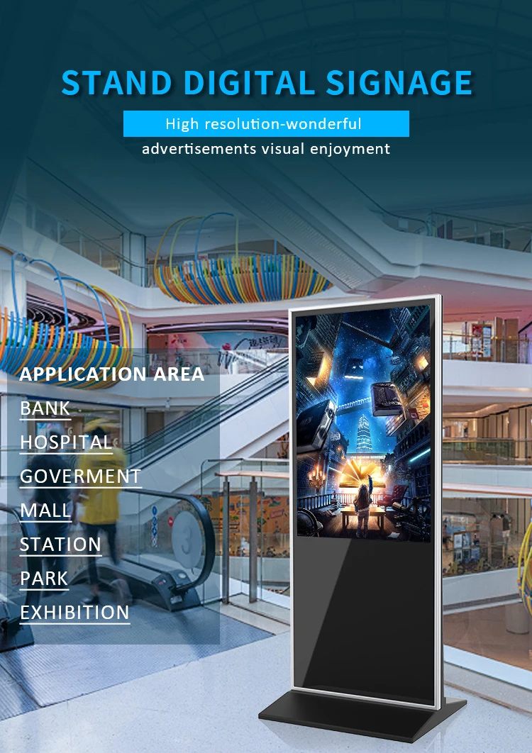 Quiosque de chão com sinalização digital e display Wi-Fi, tela LCD sensível ao toque, totem de 32 polegadas para publicidade interna.