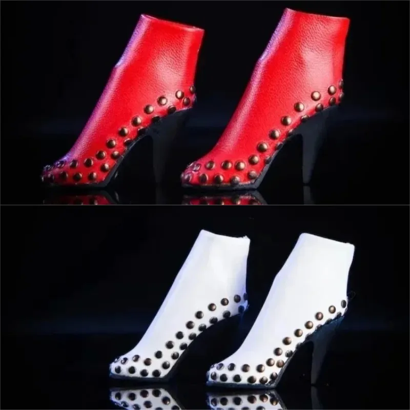 

1/6 Scale Pointed Toe Solid Feet Shoes PU Leather Rivet Ankle Boots Doll for 12 Inch Female Soldier Action Figures Model body
